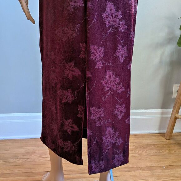 Vintage 90s Lisa Jo Velvet Maxi Dress Glitter Floral Burgundy Whimsigoth Size 5 - Picture 11 of 11
